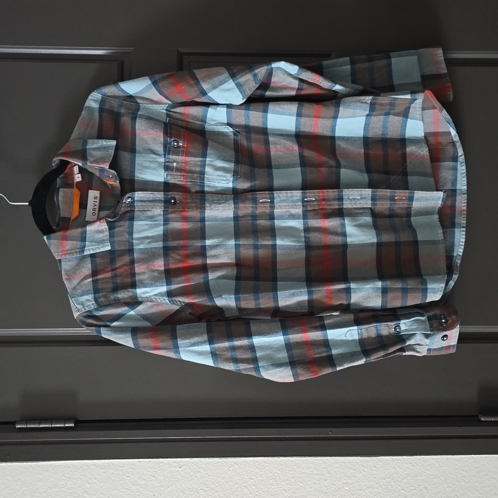 Orvis Blue and Brown Plaid Button Down Shirt